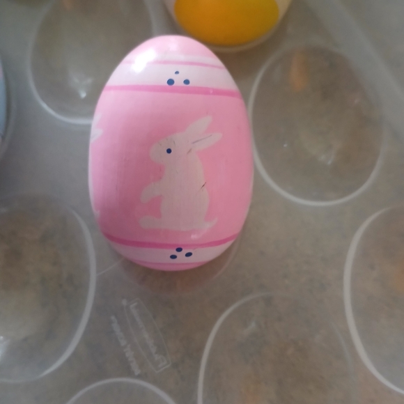 Vintage Lillian Vernon Pastel Patterned Hand Painted 12 Pcs Wood Easter Eggs - Picture 3 of 7